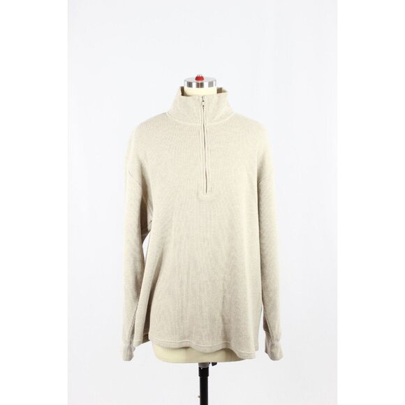 Aritzia Tops - Aritzia WILFRED FREE Loft Taupe Cotton Waffle Knit Oversized 1/4 Zip Top, Size M